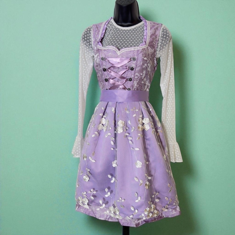 New Large Oktoberfest Lavender Purple Jacquard Dirndl Dress Bavarian German
